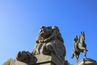 Monument to Emperor Wilhelm I on Karlsplatz, historical square, equestrian statue, sculpture, large