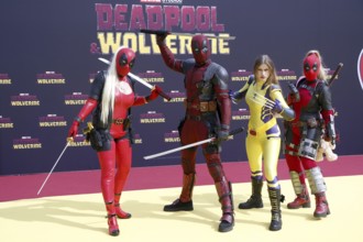 Cosplayers at the Deadpool Wolverine fan event at Uber Platz in Berlin on 7 July 2024