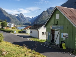 Shop for used books in norwegian book town Fjaerland at the Sognefjord, Norway, Europe