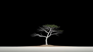 Minimalist rendering showcasing a lone tree as symbol for human resilience, AI generated