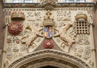 Coat of Arms above the The Great Gate, St John's College, University of Cambridge, Cambridge,