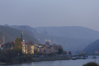 Bad Schandau with the Schrammsteine in November, Bad Schandau, Bad Schandau, Saxony, Germany,