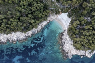 Aerial view, detail view, coast and blue sea water, island of Hvar, Dalmatia, Croatia, Europe