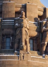 Guardian figures, Völkerschlachtdenkmal on a winter's day with snow, Leipzig, Saxony, Germany,