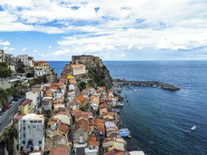 Scilla from a drone, Calabria, Italy, Europe