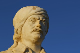 Evening light, marble bust, freedom fighter, partisan, soldier, Hatzimachalis Dalianis,