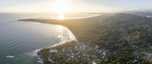 Aerial view, view of Cahuita National Park, coast and coastal landscape with forest, Punta Cahuita