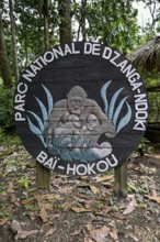 Sign at the entrance to the Dzanga-Ndoki National Park, Baï-Hokou, Unesco World Heritage Site,