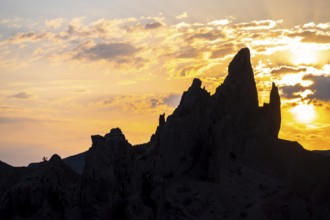 Silhouette, canyon of eroded sandstone formations, red and orange sandstone rocks, fairytale gorge,