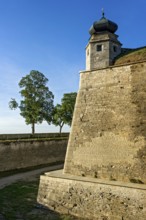 Guardhouse on fortress rampart, fortress wall with moat, bastion main guard, Wülzburg fortress,