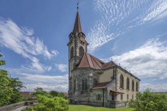 Neo-Gothic hall church of St James, built around 1900, Schönberg, Middle Franconia, Bavaria,