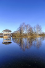 Birdwatching tower, observation tower, high water in Dießen am Lake Ammer, Diessen, Fünfseenland,