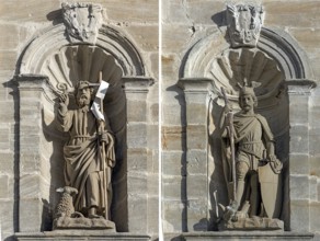 Sculptures, Saviour with the Lamb of God and St. George with the Dragon, at the parish church of