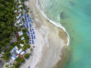 Aerial view, Tropical island in the turquoise ocean, Tourist beach, Tortuga Island, Puntarenas,