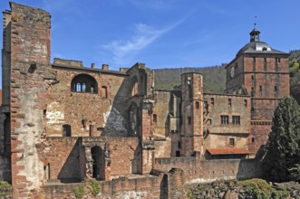 Heidelberg castle ruins, destroyed in 1689, west side with ruins of the Gothic library building,