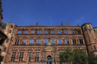 Heidelberg castle ruins, first destroyed in 1698, entire façade of the Ottheinrich building, built