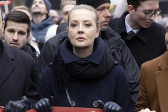 Berlin, Germany, 17 November 2024: Yulia Navalnaya during an anti-war demonstration in Berlin