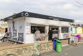 Movenpick seaside ice cream snack stall on seafront, Felixstowe, Suffolk, England, UK