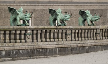 Dragons, bronze statues, Radhus, City Hall, Copenhagen, Denmark, Europe