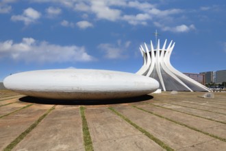 Roman Cathedral of Brasilia or Metropolitan Cathedral of Our Lady of Aparecida and oval baptistery,