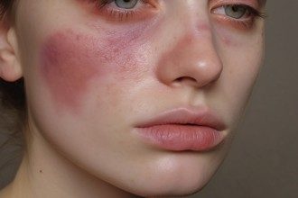 Bruises on woman's face. KI generiert, generiert AI generated