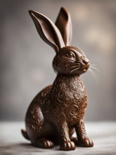 Easter bunny figurine made of chocolate, with a soft focus on intricate patterns and glossy