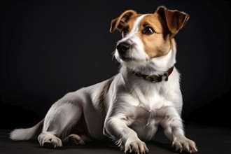 Jack russell terrier sitting, isolated on black background, ai generated, AI generated