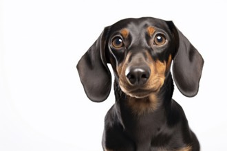 Portrait of tan colored Dachshund dog on white background. KI generiert, generiert AI generated