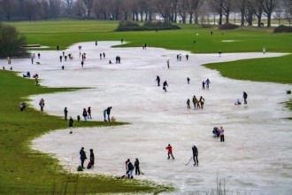 The Rhine meadows near Düsseldorf-Niederkassel, ice rinks after flooding, due to rising groundwater