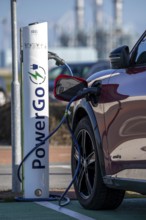 Electric car fast charging station, from the Dutch provider PowerGo, in the ferry harbour of