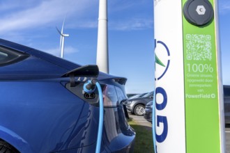 Electric car fast charging station, from the Dutch provider PowerGo, in the ferry harbour of