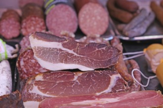 Sausage counter in a butcher's shop