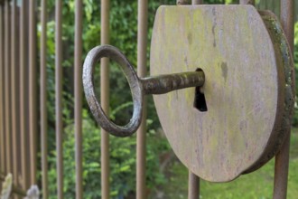 Old lock with key, North Rhine-Westphalia, Germany, Europe