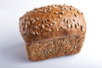 Rye bread with sunflower seeds isolated on white background. close up