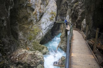 Waterfall trail at the Leutaschklamm gorge in the border forest between Tyrol and Bavaria