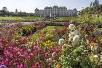 Palace gardens and the Upper Belvedere Palace in Vienna, Austria, Europe