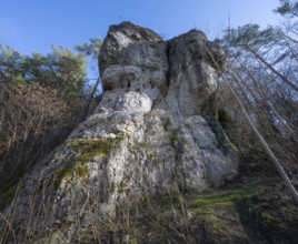 Climbing crags in Franconian Switzerland, Thuisbrunn, Upper Franconia, Bavaria, Germany, Europe