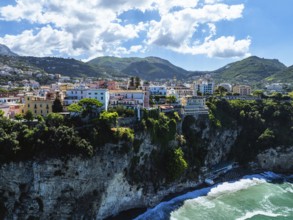 Vico Equense from a drone, Metropolitan City of Naples, Italy, Europe