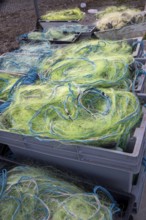 Port Stanley, Ontario Canada - Fishing nets on a dock in Port Stanley harbor.