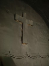 Cross at one end of the tunnel, installed for the Saint Barbara celebration on 4 December 2023,