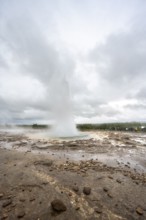 Eruption of the Strokkur geyser, Haukadalur geothermal field, Golden Circle, South Iceland,