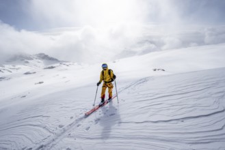 Ski tourers in a snowy mountain landscape, ascent to the Wildhorn, cloudy mood, high tour, Bernese