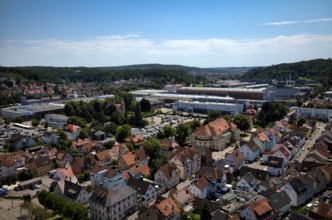 View of the Voith company, logo, industrial area, old town, Heidenheim an der Brenz,