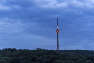 Stuttgart TV tower lights up in the national colours of black, red and gold for the 2024 European