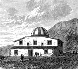 The observatory on Mount Etna, Sicily, Italy, in 1880, Historical, digital reproduction of an