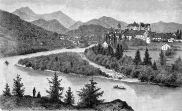 Town of Füssen in the Allgäu, Bavaria, Germany, in 1880, Historical, digital reproduction of an