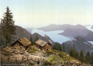 Emsigenalp, Pilatus, Switzerland, Historic, digitally restored reproduction from a 19th century