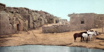 Acoma, New Mexico, USA, Historic, digitally restored reproduction from a 19th century original,