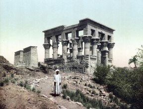 Phylae, the Kiosk and the Pylon, Egypt, Historical, digitally restored reproduction from a 19th