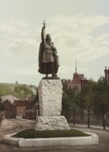 Statue of Alfred the Great in Winchester in the south of England, around 1890, Historical,